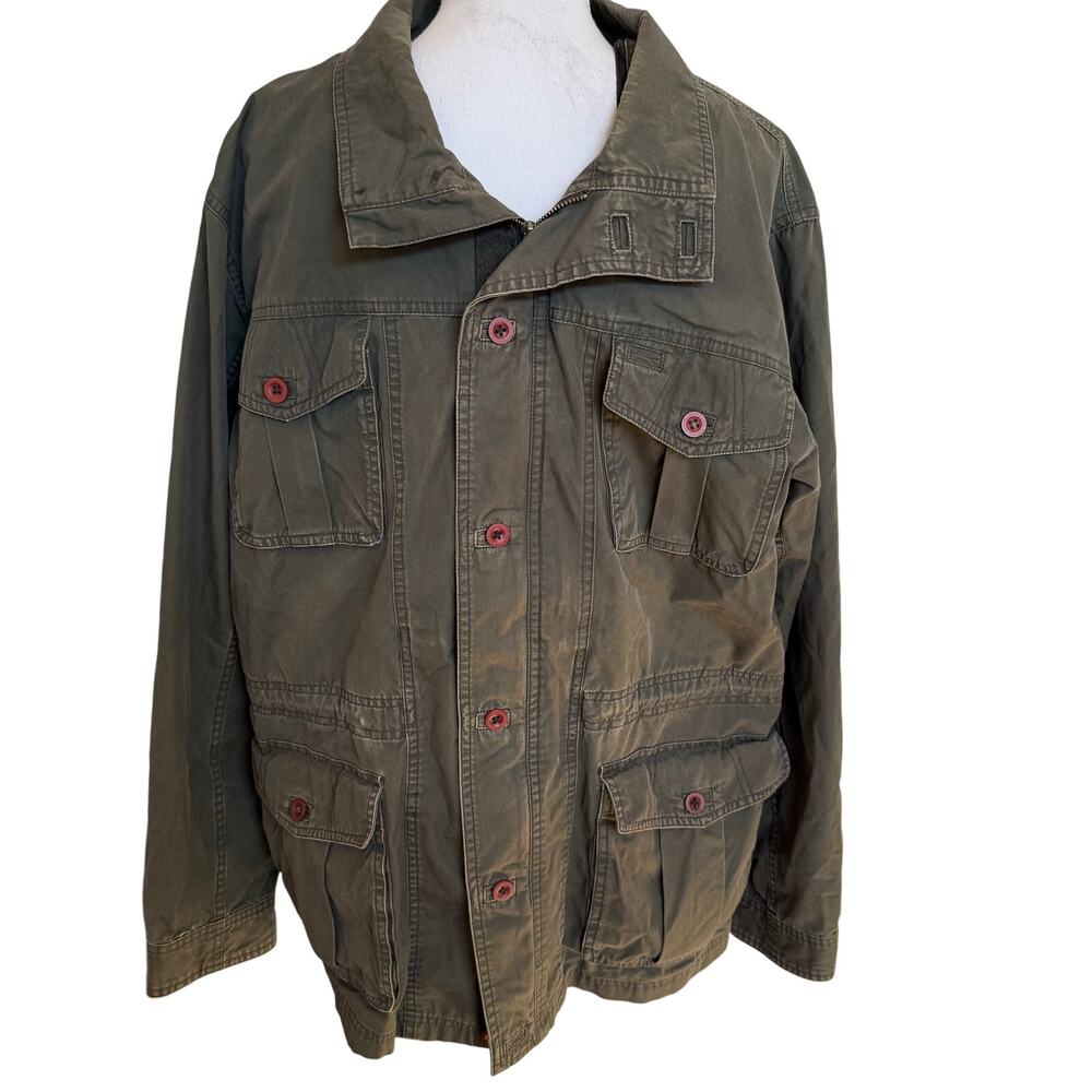 L.L.Bean Jacket Men's Medium Army Green Washed Cotton Cargo Utility Barn Coat